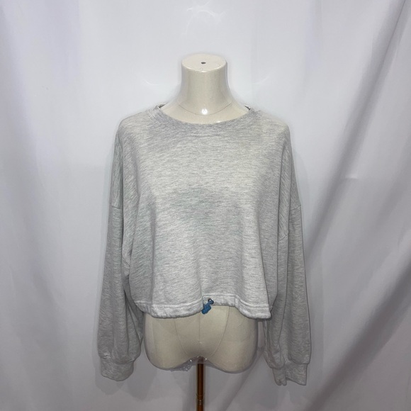 Cropped Gray Sweater with Drawstring Hem - Picture 2 of 5